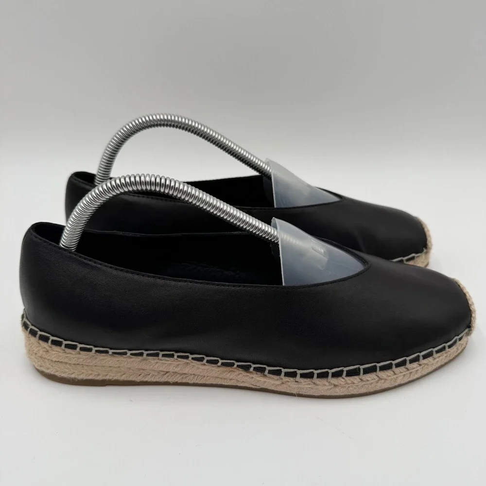 Eileen Fisher Espadrille Flats Leather Slip On Minimalist Women 9.5 Black Office